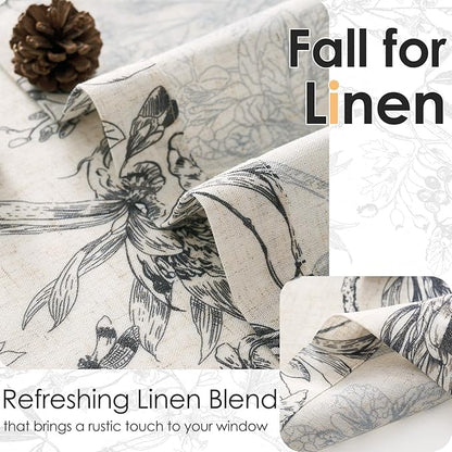 jinchan Floral Linen Kitchen Curtains Farmhouse Tier Curtains French Small - Image 3