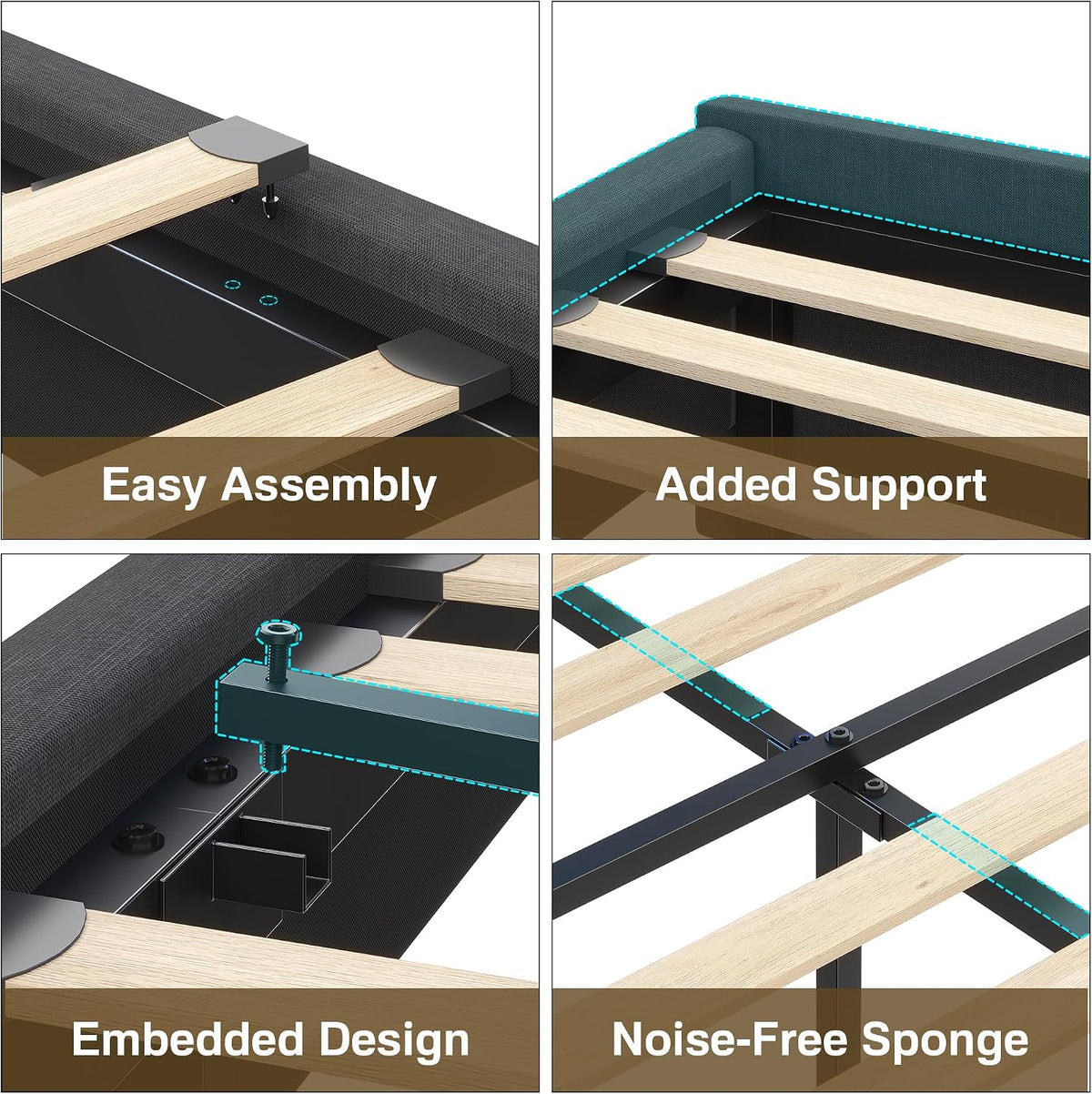 busyaeh queen size bed frame with 4 drawers, front angle view
