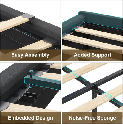 busyaeh queen size bed frame with 4 drawers, front angle view