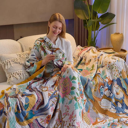 Fall Throw Blanket for Couch, 100% Cotton Muslin Breathable Woven Farmhouse - Image 5