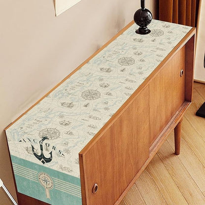 Nautical Table Runner, Retro Coastal Ship Anchor Treasure Map Compass Vintage - Image 3