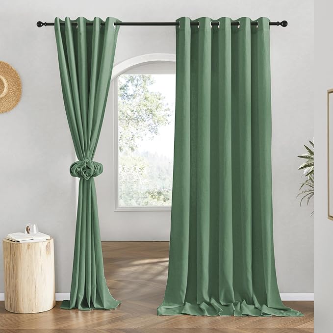 NICETOWN Flax Olive Green Linen Curtains by NICETOWN