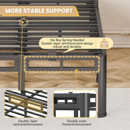king size bed frame,18 inch metal heavy duty, close-up detail