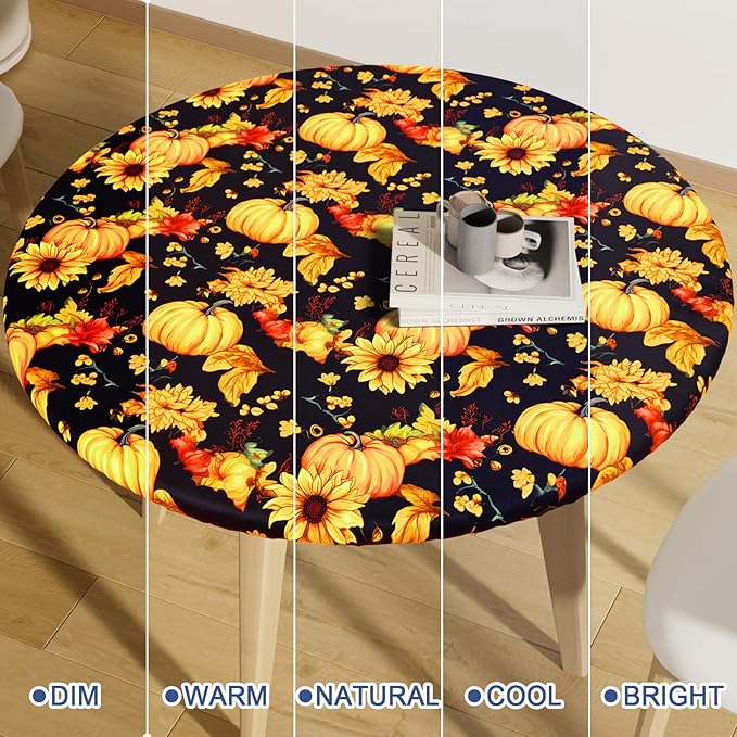 Round Spandex Thanksgiving Tablecloth, Elastic Fitted Waterproof Tablecloths - Image 7
