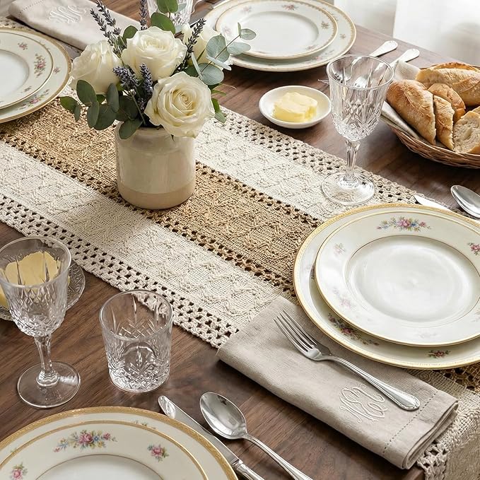 Boho Macrame Table Runner with Tassels Farmhouse Rustic Dining Woven Table - Image 5
