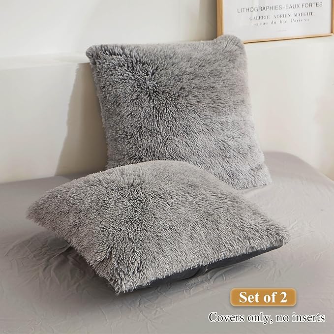 XeGe 2 Pieces Faux Fur Throw Pillow Covers, Shaggy Fluffy Cushion Covers - Image 2