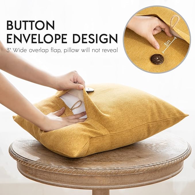 Phantoscope Pack of 2 Throw Pillow Covers Premium Coconut Button Vintage Linen - Image 3