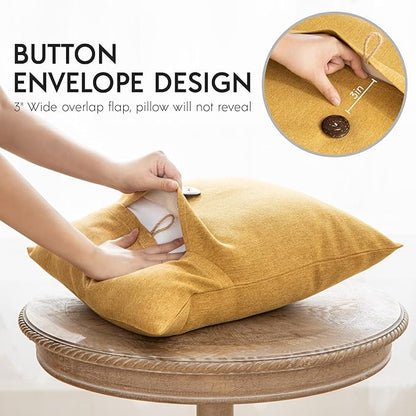 Phantoscope Pack of 2 Throw Pillow Covers Premium Coconut Button Vintage Linen - Image 3