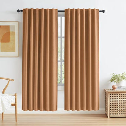 KEQIAOSUOCAI Burnt Orange Blackout Linen Curtains 2 Panels Set 72 Inch Length by KEQIAOSUOCAI