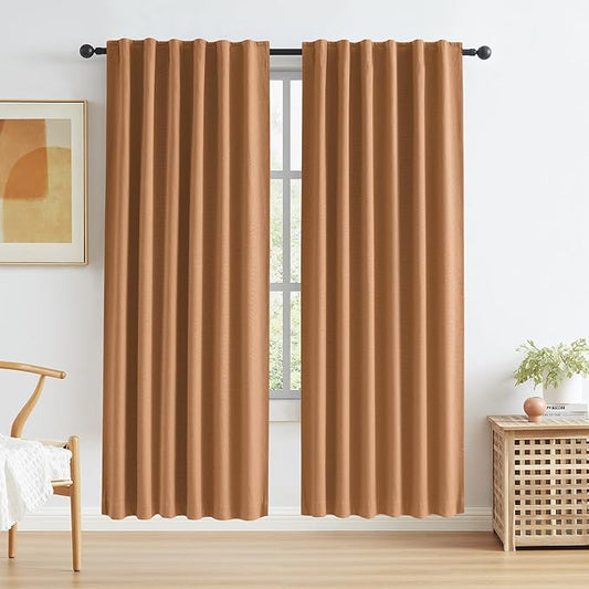 KEQIAOSUOCAI Burnt Orange Blackout Linen Curtains 2 Panels Set 72 Inch Length by KEQIAOSUOCAI