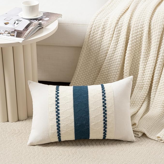 Fancy Homi Set of 2 Boho Teal Long Lumbar Decorative Throw Pillow Cover 12x24 - Image 2