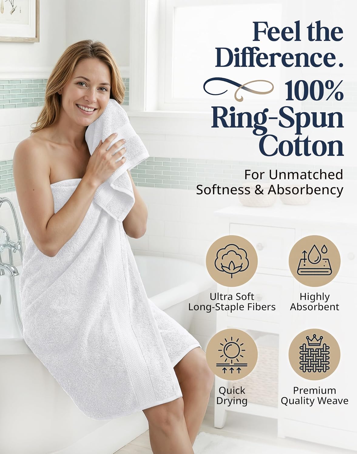 lane linen bath towel set 100% cotton 16 shown in use