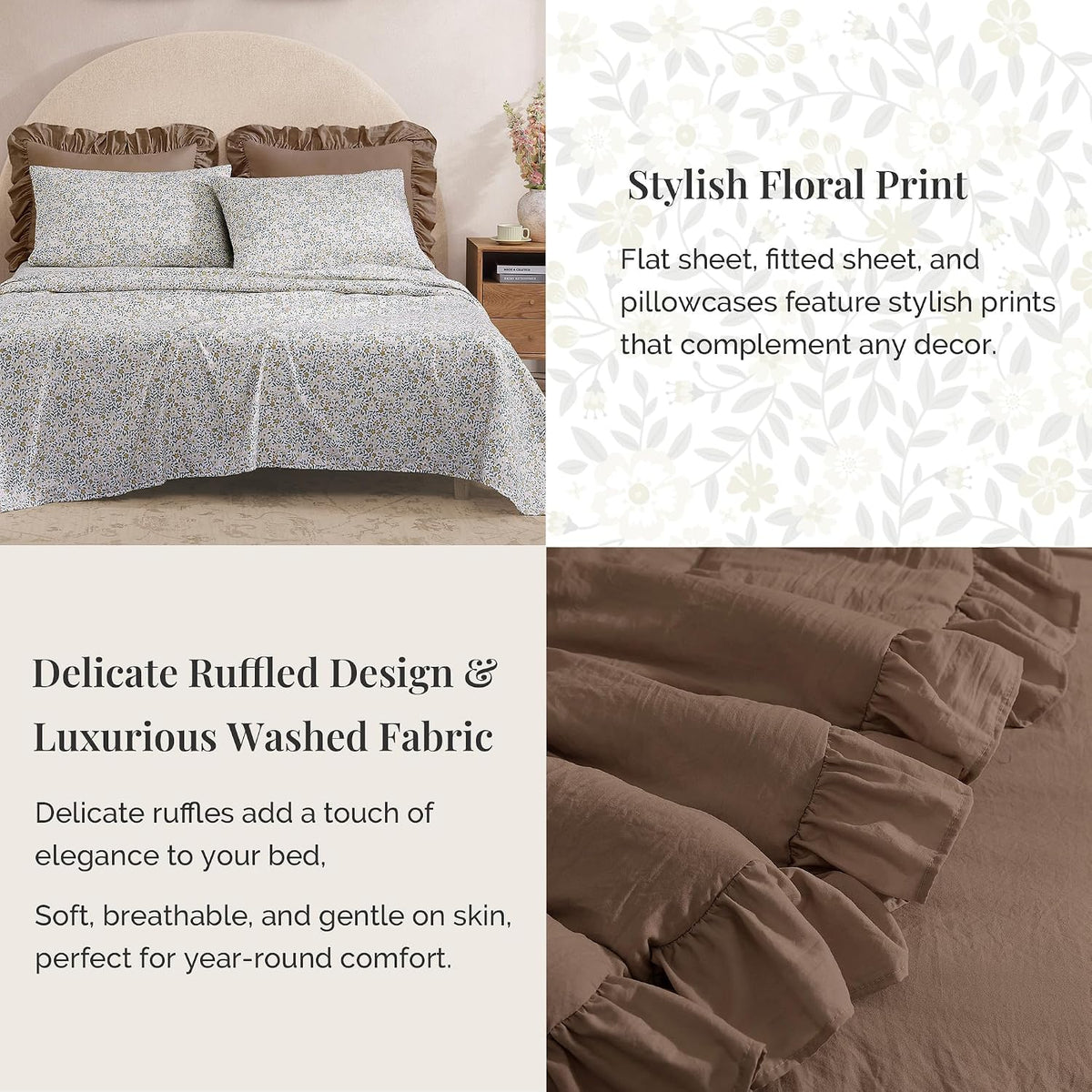 bloomhaven queen comforter set-7 pieces ruffle bedding with, side view