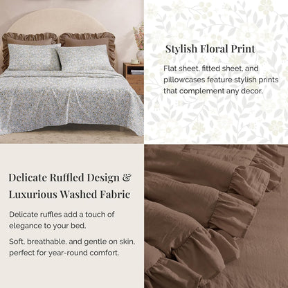 bloomhaven queen comforter set-7 pieces ruffle bedding with, side view