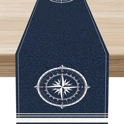 Nautical Compass Table Runner，Retro Coastal Sailing Compass Vintage Navy Blue by Unknown