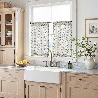 jinchan Arrow Boho Linen Blend Kitchen Curtains 24 Inch Length Herringbone - Image 2