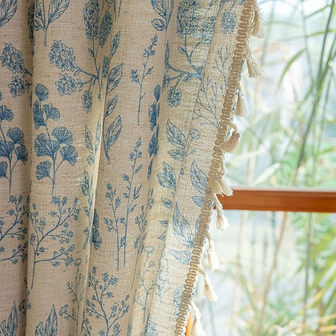 ENJOYBRIDAL Blue Floral Curtains 84 Inch Length 2 Panels Semi Sheer Living Room - Image 6