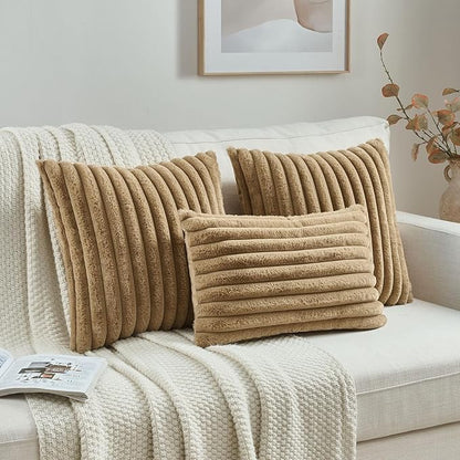 FUTEI Camel Throw Pillow Covers Set of 2, 12x20 Inch Striped Texture Lumbar - Image 4