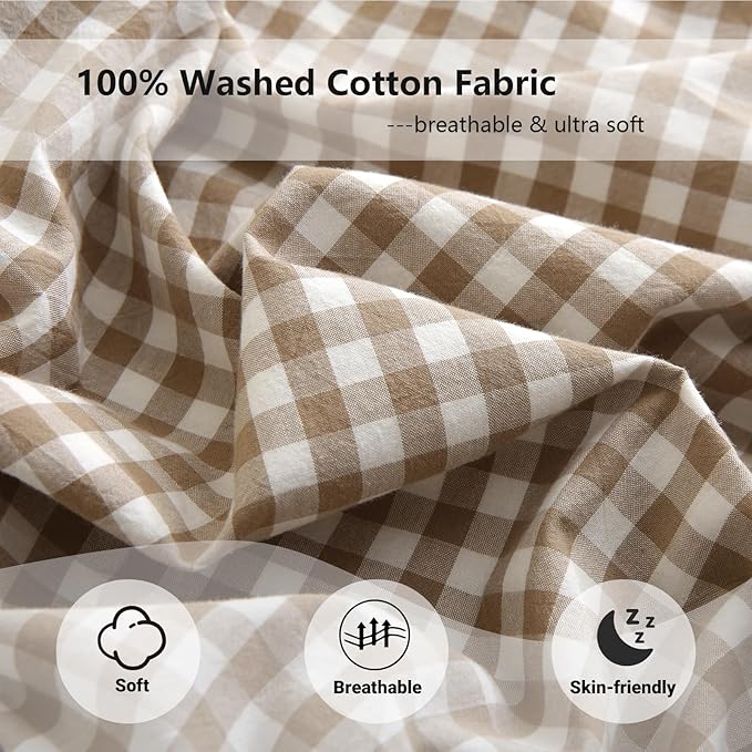 Aryeleay 2 Pack Taupe White Plaid Ruffle Throw Pillow Covers, 100% Cotton - Image 5
