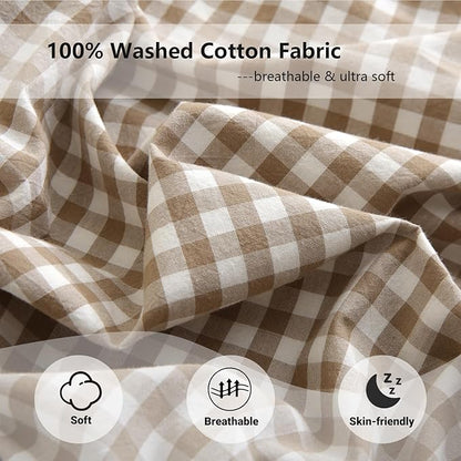 Aryeleay 2 Pack Taupe White Plaid Ruffle Throw Pillow Covers, 100% Cotton - Image 5