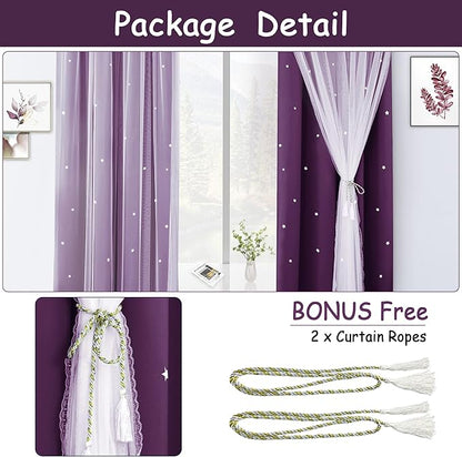 Kinryb Decorative Star Cut-Out Blackout Curtains Sheer Curtain Grommet 2 Layer - Image 6