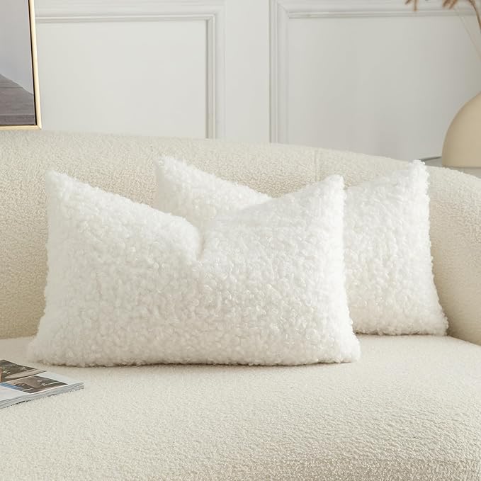 Pack of 2 Curly Teddy Wool Faux Fur Throw Pillow Covers Fuzzy Accent Soft by Joyouth