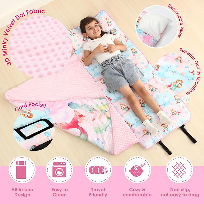 ACRABROS Toddler Nap Mat with Pillow and Blanket, Extra Large Rolled Napping - Image 4