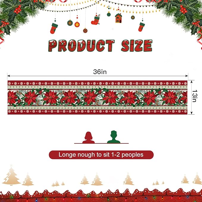 OTOSTAR Snow Holly Pinecone Christmas Red Flower Table Runner, Xmas Seasonal - Image 5