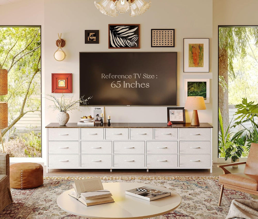Huuger 77.6" Long Dresser for Bedroom, 16 Drawer Fabric Dresser for Clos...