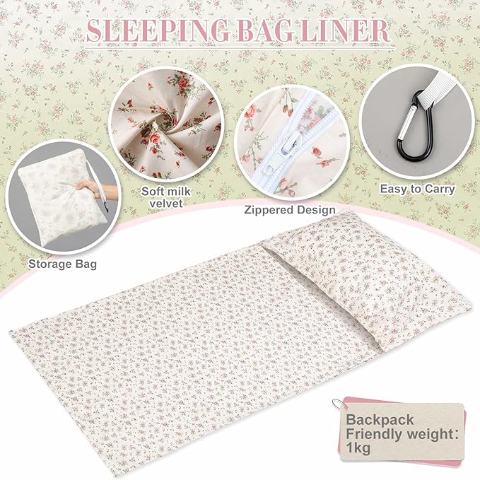 Sleeping Bag Liner 100% Cotton for Women Adult, 86 x 41 Pastoral Floral Cotton - Image 3