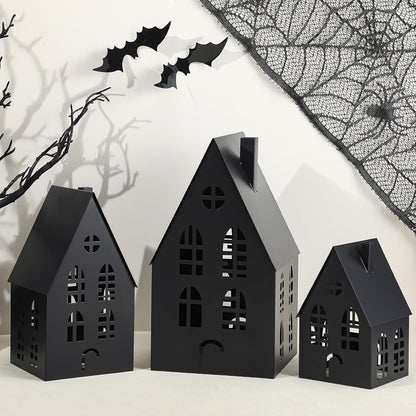 Beeveer 3 Pack Metal Halloween Haunted Houses Black Village House Decor