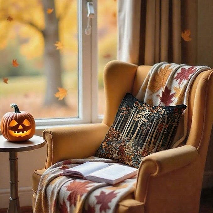 Rustic William Morris Inspired Autumn Forest Decor Pillow Covers 18x18 - Image 3
