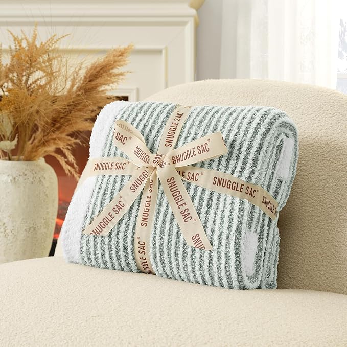 Snuggle Sac Warm Throw Blanket for Couch, Fuzzy Microfiber Knit Stripe Blankets - Image 3