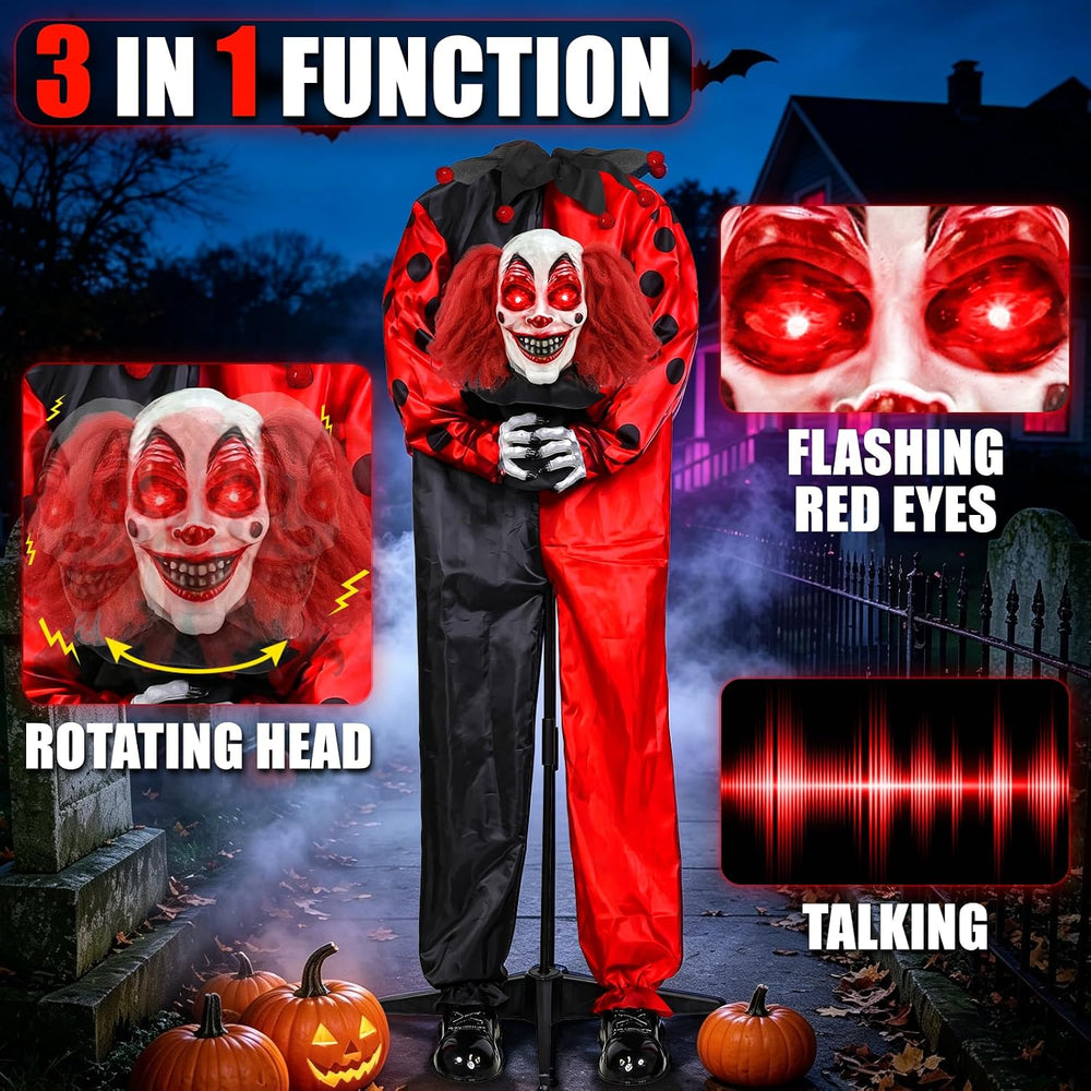 60" Halloween Animatronic Standing Talking Clown Yard Decorations Outdoor
