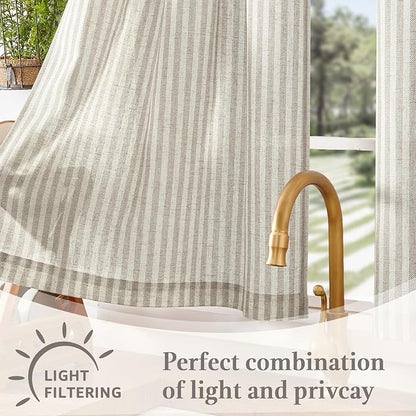 jinchan Striped Linen Kitchen Curtains 20 Inches Tier Curtains Farmhouse Modern - Image 6