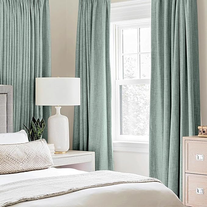MIULEE Linen Texture Curtains for Bedroom Solid 100% Blackout Thermal Insulated - Image 2