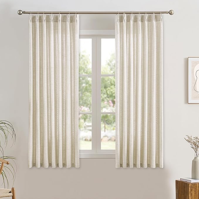 RAIN CITY Natural Pinch Pleated Curtains 63 Inches Long 2 Panels Set, Textured by RAIN+CITY