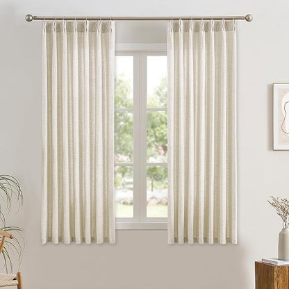 RAIN CITY Natural Pinch Pleated Curtains 63 Inches Long 2 Panels Set, Textured by RAIN+CITY