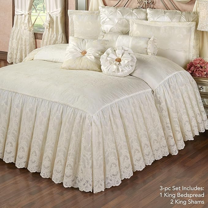 Cameo Lace Luxury Washable Polyester Bedding Set | Vintage Elegant | Pearl | - Image 2