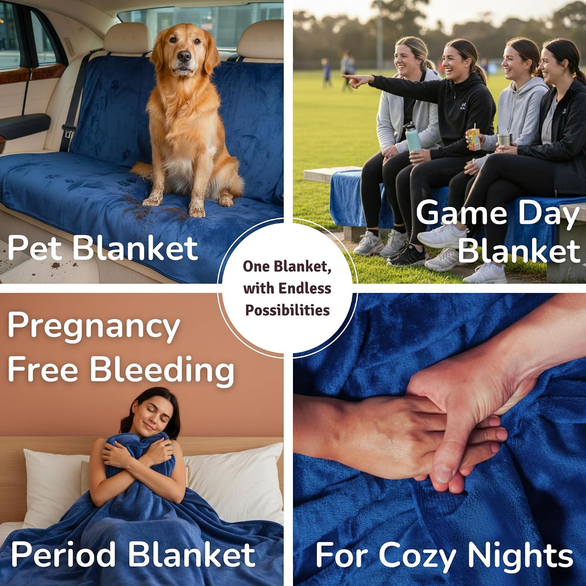 velvety waterproof blanket for bed, queen jodhpur blue, front angle view