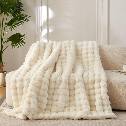 COOVA Faux Fur Throw Blanket for Couch, Cozy Soft and Fuzzy Plush Rabbit Fur by COOVA