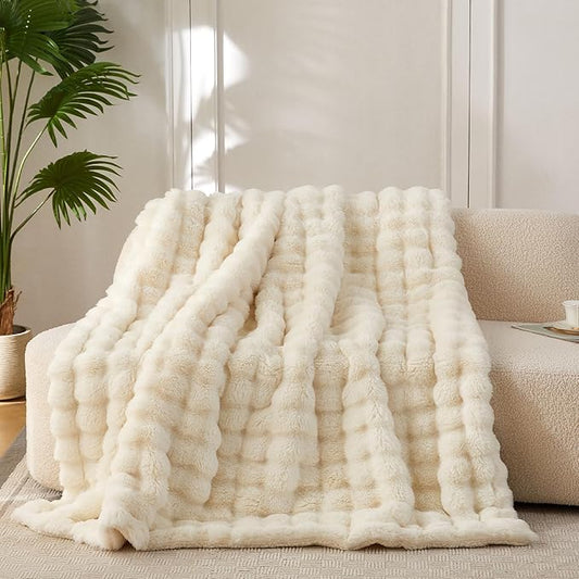 COOVA Faux Fur Throw Blanket for Couch, Cozy Soft and Fuzzy Plush Rabbit Fur by COOVA
