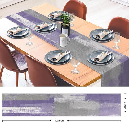 Emvency Farmhouse Table Runner, Vintage Purple Grey Abstract Art Painting - Image 3