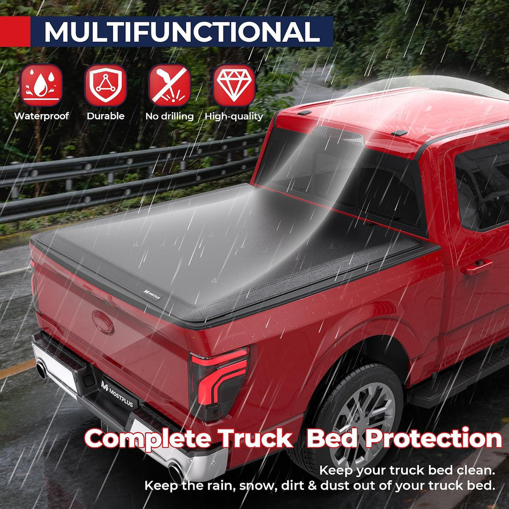 MOSTPLUS 6.5FT Quad Fold Soft Folding Truck Tonneau Cover Compatible for 2004...