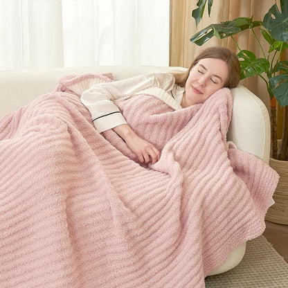 Snuggle Sac Pink Throw Blanket for Couch, Soft Cozy Ribbed Fluffy Blankets for - Image 5