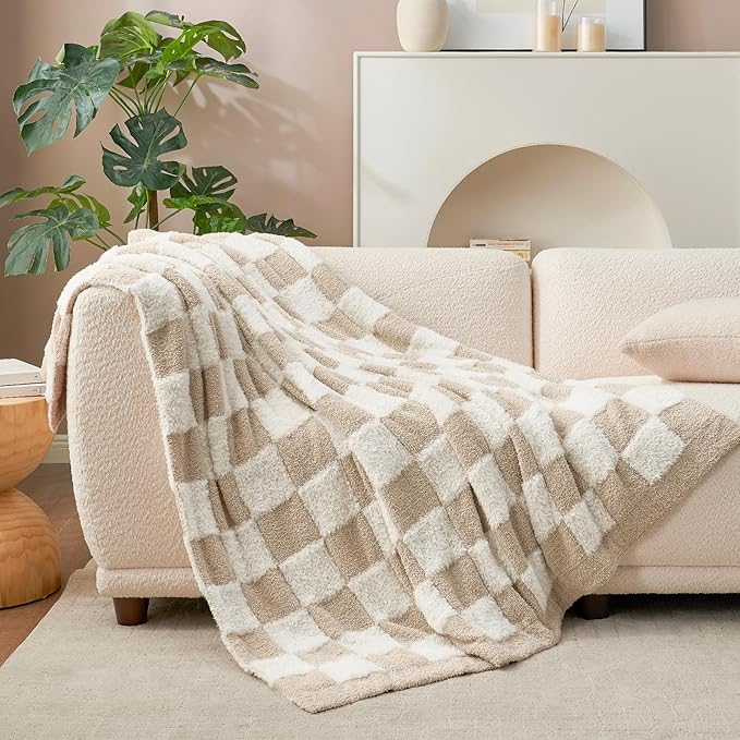 Snuggle Sac Checkered Throw Blanket Faux Fur Microfiber Blankets - Image 4