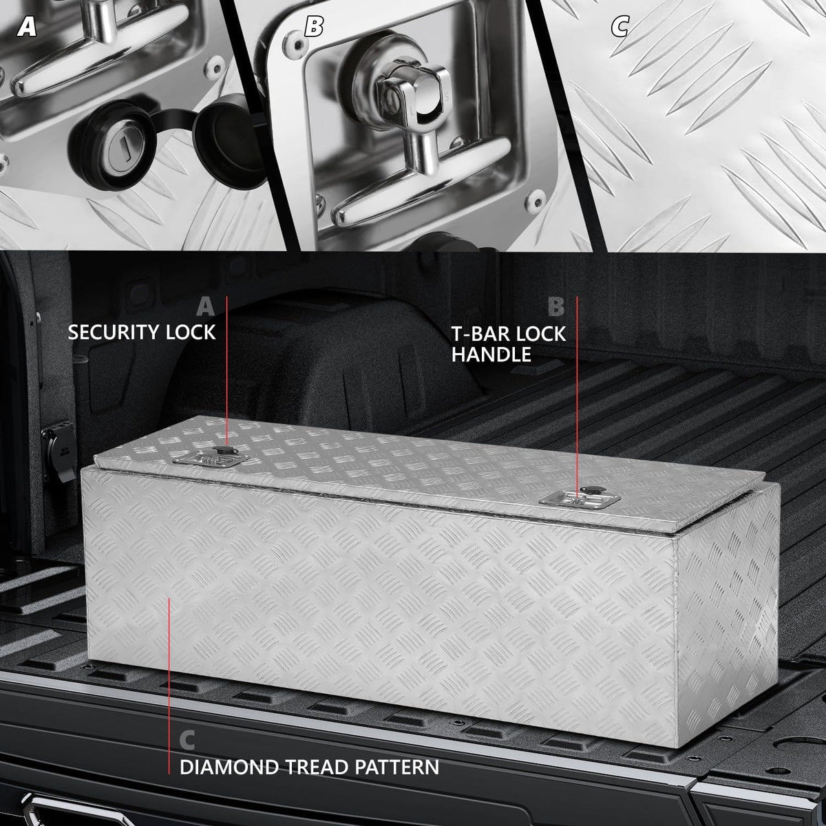dna motoring lockable truck tool box, bed organizer shown in use
