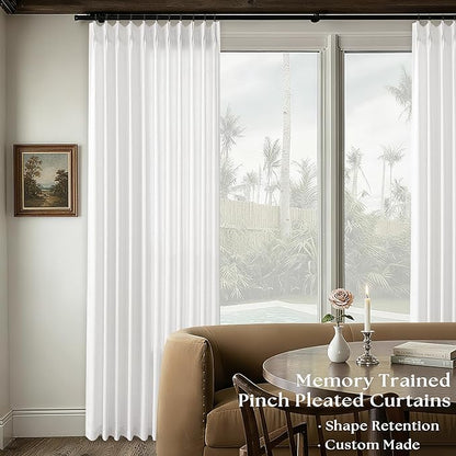 Ivory White Pinch Pleat Linen 120 Inch Curtains - Image 6