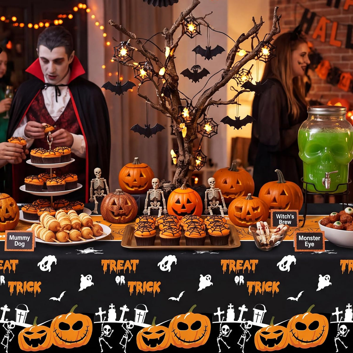 54 Inch X 300 Feet Plastic Table Cover Roll Disposable Halloween Tablecloth with Slide Cutter Pumpkin Ghost Plastic Table Covers for Halloween Party Decorations(Halloween Table Runner, 300Feet)