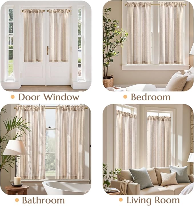 jinchan Striped Linen Kitchen Curtains 45 Inches Length Tier Curtains Farmhouse - Image 4